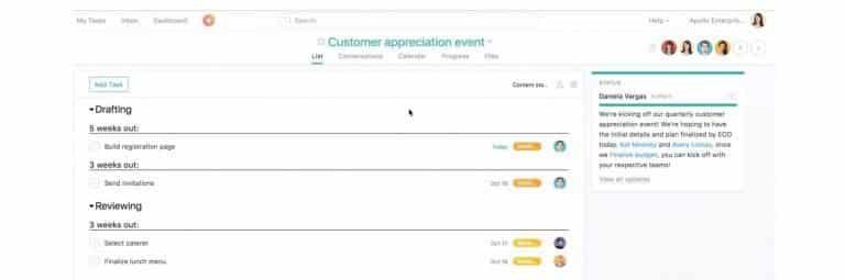 Schermafbeelding van een takenlijst in Asana