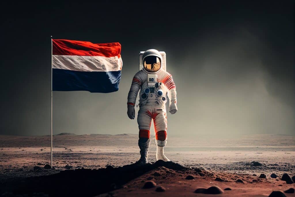 Man op de maan met Nederlandse vlag