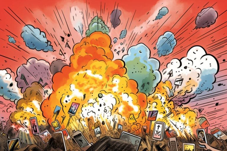 Cartoon explosie social media smartphones