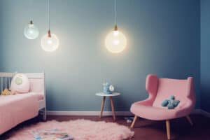 Kinderkamer in blauw met roze