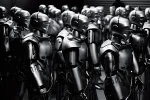 Leger van robots in zwart wit