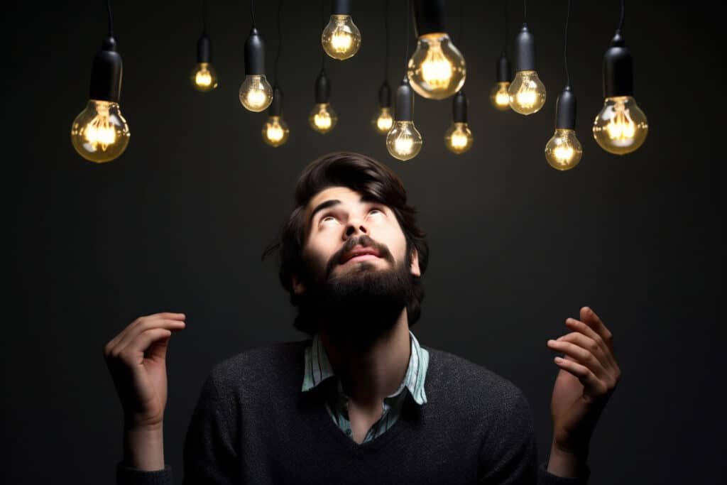 Man met donkere haren en ledlampen