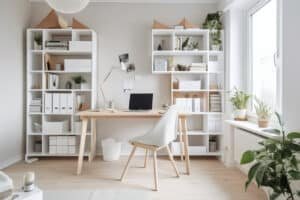 Thuiskantoor met bureau van hout