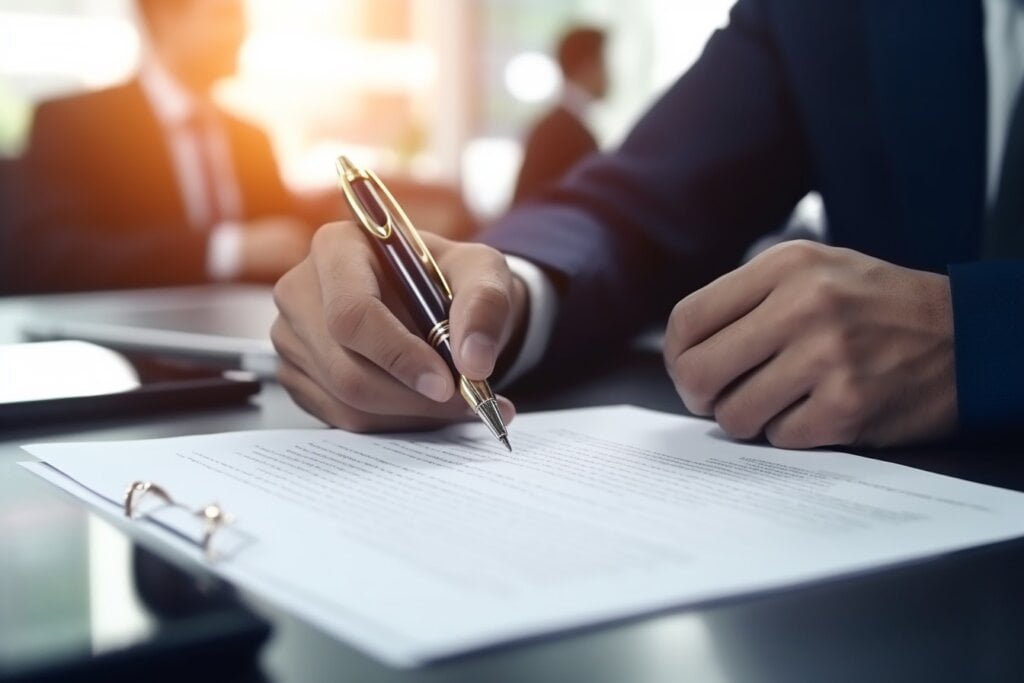 Man tekent een contract of overeenkomst