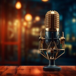 Podcast tafel en microfoon