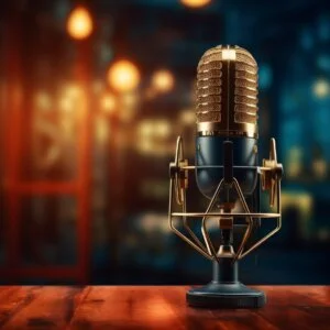 Podcast tafel en microfoon