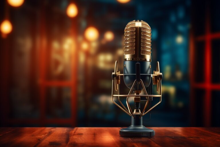 Podcast tafel en microfoon