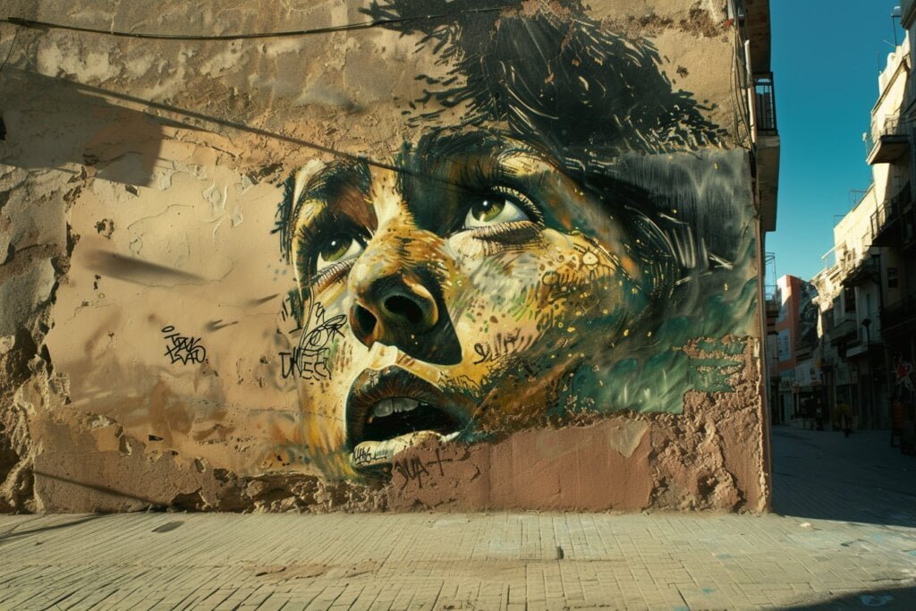 Street art op een muur in een wijk