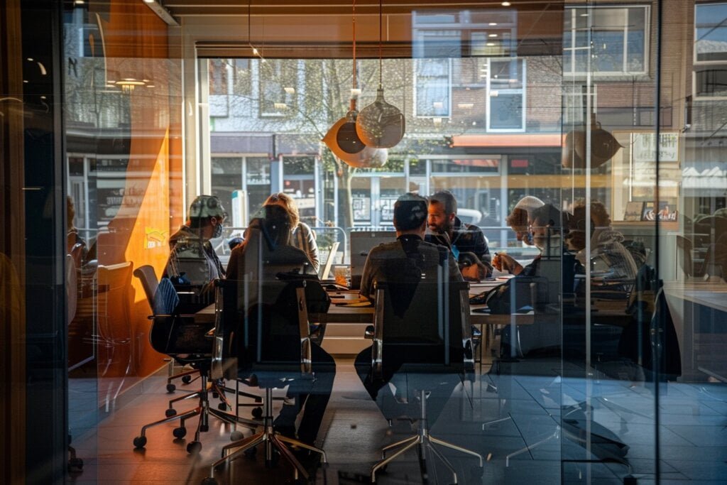 Groep mensen die op kantoor samenwerkt