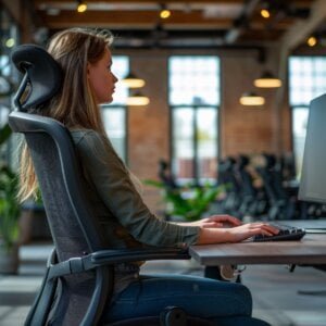 Vrouw op ergonomische bureaustoel
