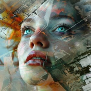 Futuristisch beeld van een vrouw die de toekomst in kijkt