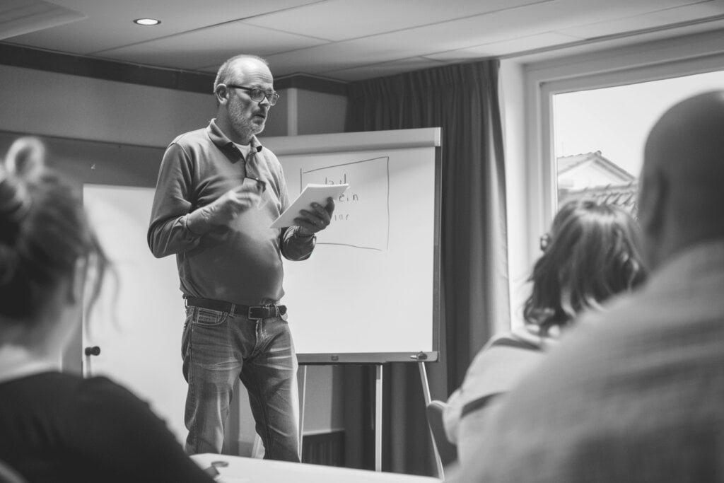 Man geeft een training aan groep mensen