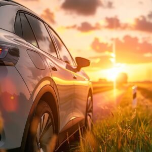 Auto in de ochtendzon in Nederland