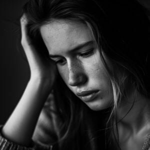 Een jonge vrouw die last heeft van haar verslaving