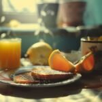 Een ontbijt met brood koffie en jus d orange