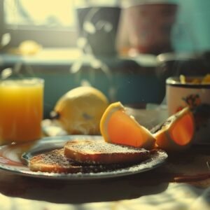 Een ontbijt met brood koffie en jus d orange