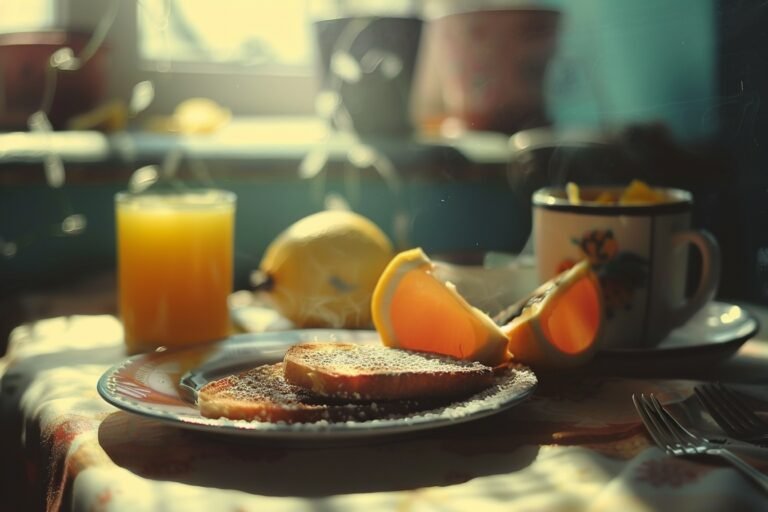 Een ontbijt met brood koffie en jus d orange