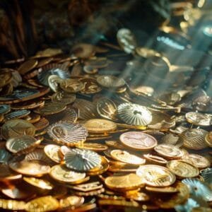 Licht dat op gouden munten valt