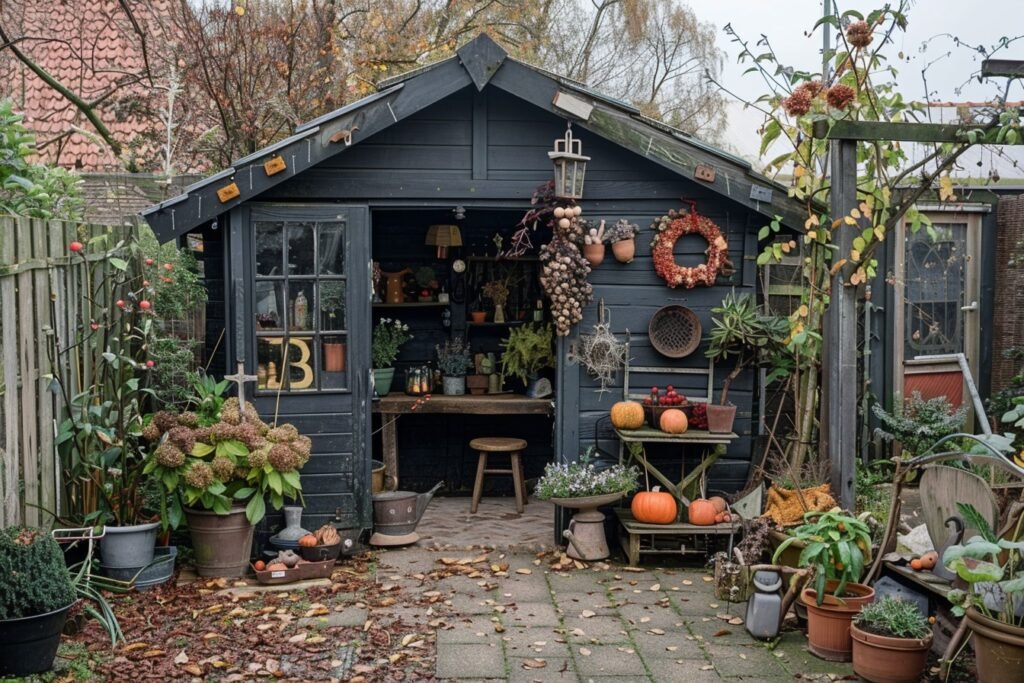 Een tuin in de herfst net voor de winter