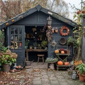 Een tuin in de herfst net voor de winter