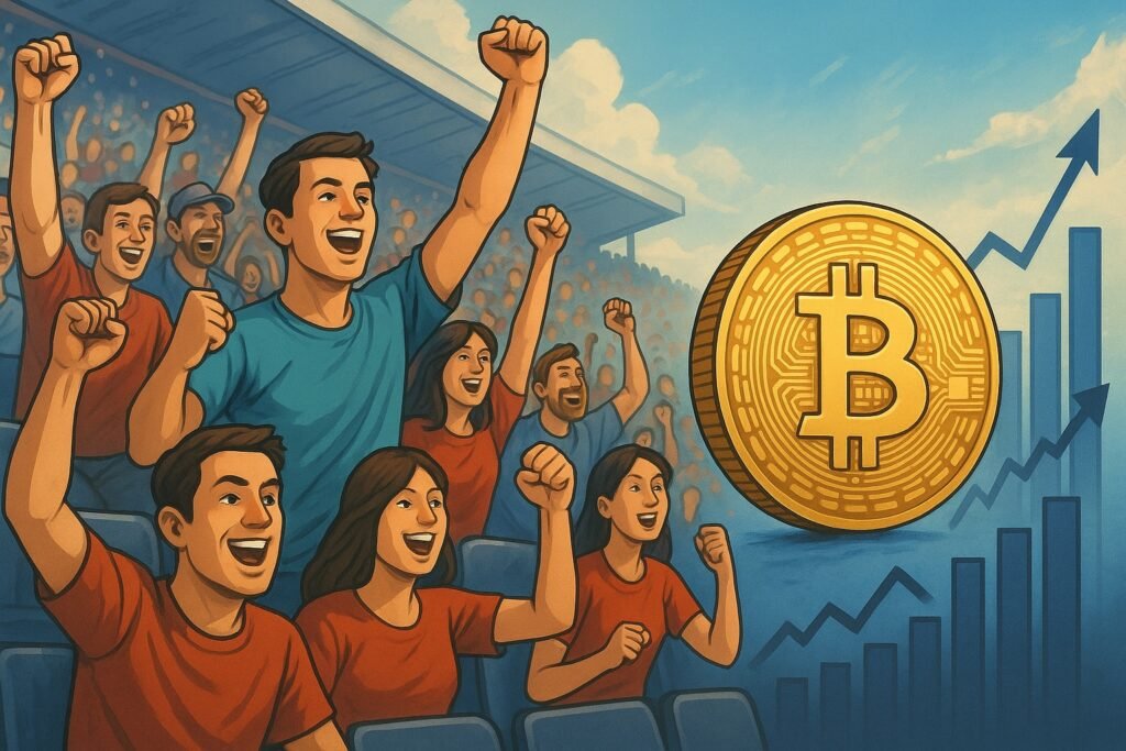Juigende mensen en bitcoin