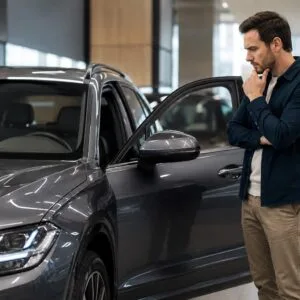 Overwogen aankoop in moderne auto showroom