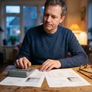 Man rekent met een rekenmachine de prijs per kWh van twee offertes voor een thuisbatterij uit
